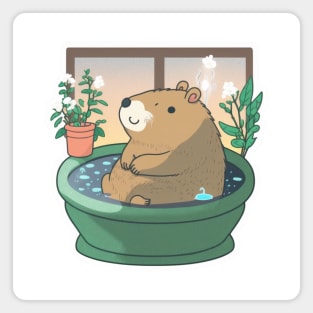 Relaxing in the Water: Capybara Enjoying a Bath Magnet